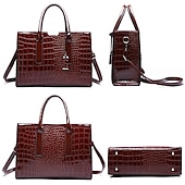 cheap Handbag &amp; Totes-Women&#039;s Black Patent Leather Crocodile Pattern Handbag with Shoulder Strap - Elegant Office Tote Bag for Formal Occasions