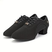 お買い得  ラテンダンスシューズ-女性用 ラテン用シューズ ダンスシューズのトレーニングの練習 性能 訓練 ヒール キューバンヒール ポインテッドトゥ 靴紐 成人 ブラック
