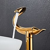 abordables Classiques-Robinet de lavabo de salle de bain incurvé pour vasque, robinets de bain à un trou à poignée unique avec interrupteur d&#039;eau chaude et froide, valve en céramique à l&#039;intérieur