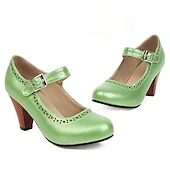 cheap Block Heels-Women&#039;s Vintage Brown Mary Jane Pumps with Buckle Strap and Block Heel - Perfect for Office and Casual Wear