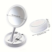 economico Gadget bagno-Specchio per il trucco pieghevole 1 pezzo con organizer per scatola portaoggetti con luce a LED, bifacciale 1x &amp; Specchio retrattile ingranditore 10x per tavolo, toeletta, cosmetici