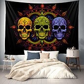 cheap Halloween Wall Tapestries-Halloween Blacklight Tapestry UV Reactive Glow in the Dark Glow Party Neon Skulls Totem Psychedelic Trippy Misty Hanging Tapestry Wall Art Mural for Living Room Bedroom