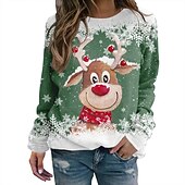 abordables Sudaderas y sudaderas con capucha divertidas-Navidad Reno Sudadera Pullover Sudadera navideña divertida Impresión 3D Estampado Gráfico Para Pareja Hombre Mujer Adulto Navidad Carnaval Mascarada Impresión 3D Fiesta Festival