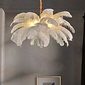 economico Lampadari-Lampadario A Sospensione A Led Splendido Lampadario A Sospensione Con Bouquet Di Piume Di Struzzo Bianche Extra Large, Lampadario A Sospensione Romantico Per La Camera Da Letto Del Ristorante