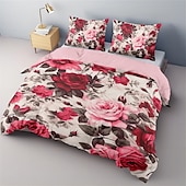 preiswerte Bettbezug-Sets-Designer-Bettwäsche-Set mit Rosen-Blumenmuster, Bettdecken-Set, 3-teiliges, luxuriöses, gewichtetes Baumwoll-Bettwäsche-Set, Heimdekoration, Geschenk, King-Size-Bett, Queen-Size-Bettbezug