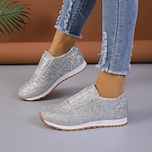 economico Sneakers da donna-sneakers slip-on glitterate dorate da donna – scarpe casual da passeggio scintillanti per la moda e l'uso quotidiano