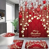 levne Christmas Bath-vánoční koupelnový sprchový závěs, vánoční ozdobný závěs s 12 háčky