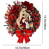 olcso Karácsonyi fények-szent karácsonyi koszorú lámpákkal, elegáns vörös jézus karácsonyi koszorúk, karácsonyi díszek, kültéri karácsonyi koszorú, vegyes díszítéssel telerakott műkoszorú az ablakfal kandalló tornácra
