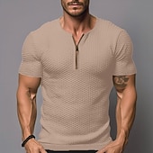 levne Pánská trička pro volný čas-Pánské Tričko Pevné tričko se čtyřmi zipy Vaflové pletené tričko Bez vzoru Do V ulice Dovolená Krátké rukávy Oblečení Módní Designové Základní