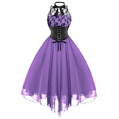 cheap Dresses-Women&#039;s Sleeveless Gothic Dress with Corset Halter Lace Swing Cocktail Dress Tulle Dress Formal Casual Halloween Punk Hippie Dresses