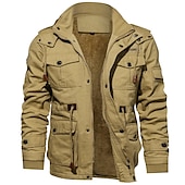 cheap Sport Jacket-Men&#039;s Winter Jacket Winter Coat Work Jacket Outdoor Street Windproof Warm Drawstring Winter Solid Colored Fashion Keep Warm Stand Collar Regular Cotton Fleece Black Army Green Khaki Jacket