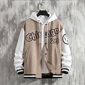 voordelige Herenjacks &amp; jassen-Voor heren Bomberjack Overgangsjack Varsity-jas Buiten Vakantie Warm Knop Zak Herfst Winter Kleurenblok Modieus Streetwear Opstaande boord Normaal Appel Groen Zwart Bordeaux Bruin Groen Jacks