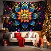 abordables Tapices de luz negra-Tapiz de meditación bohemia con luz negra, reactivo a los rayos UV, que brilla en la oscuridad, tapiz colgante psicodélico, arte mural para pared para sala de estar y dormitorio