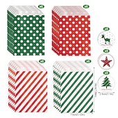 economico Adesivo-24 pezzi, sacchetti di caramelle natalizie, sacchetti di carta kraft in twill ondulato rosso e verde, sacchetti regalo per feste di Natale, inclusi set di adesivi, navidad, decorazioni natalizie,
