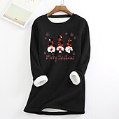 voordelige Fleece-gevoerde Sweatshirts-Dames kabouter Warm Wazig Lange mouw Ronde hals Lange tops Kerstmis Casual Sport Zwart Blozend Roze Donker Roze blauw Grijs Herfst winter