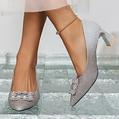 cheap Semi-Formal-Women&#039;s Heels Wedding Shoes Pumps Dress Shoes Glitter Crystal Sequined Jeweled Wedding Party Work Bridal Shoes Bridesmaid Shoes Summer Winter Rhinestone Sparkling Glitter Sequin Kitten Heel Chunky