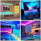 baratos Controlo Remoto-Luzes de tira de LED de 30 m para quarto – luzes de tira permanentes RGB com controle remoto e aplicativo para decoração de festas em ambientes e em casa