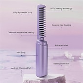 billige Personlig beskyttelse-2-i-1 rettetang til lat hår trådløst hår hot comb mini usb oppladbar rettetang krøllete hårpinne hurtigvarmende rettebørste for hjemreise-1 stk.