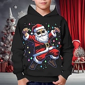 billiga Barnens jultröjor-Jul Pojkar 3D jultomten Huvtröja Pullover Långärmad 3D-tryck Höst Vinter Mode Streetwear Häftig Polyester Barn 3-12 år Utomhus Ledigt Dagligen Normal