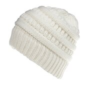baratos Chapéus-feminino quente e elegante com este gorro de inverno com rabo de cavalo e coque alto térmico sem aba