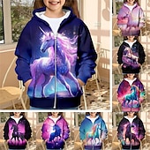abordables Dessins animés 3D de fille-Fille 3D Licorne Sweat à capuche Manteau Pardessus manche longue 3D effet Automne Hiver Actif Mode Le style mignon Enfants 3-12 ans Extérieur Casual du quotidien Standard