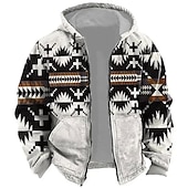 preiswerte Vintage Ethnische Hoodies-Herren Stammes Grafik-Drucke Hoodie Sweatshirt Kapuze Hoodies Pullover Kapuzenpullover mit Reißverschluss Langarm Sweatshirt mit Kapuze Mit Kapuze Sport 3D-Druck Festtage Urlaub Strassenmode Weiß Blau