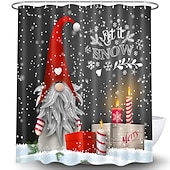 tanie Christmas Bath-szare tło elf zasłona prysznicowa w łazience, urocza świąteczna zasłona prysznicowa ze wzorem płatka śniegu, zimowa świąteczna zasłona łazienkowa, z 12 plastikowymi haczykami