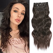 voordelige Clip-in-extensies-Synthetische uitbreidingen Klemmen Synthetisch haar Lang Haarextensies Clip-in 4 stuks Zacht Hittebestendig Pluizig Dames