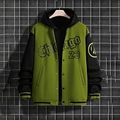 voordelige Herenjacks &amp; jassen-Voor heren Bomberjack Overgangsjack Varsity-jas Buiten Vakantie Warm Knop Zak Herfst Winter Kleurenblok Modieus Streetwear Opstaande boord Normaal Appel Groen Zwart Bordeaux Bruin Groen Jacks