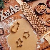 お買い得  クリスマスキッチン-クリスマス ローリングピン キリスト降誕シーン エンボス加工パターン クリスマス 木製 3D 彫刻 キリスト降誕 クッキー焼き用