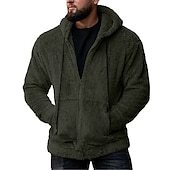 baratos camisolas de lã-Homens Moletom Full Zip Hoodie Casaco com capuz Fuzzy Sherpa Preto Verde Tropa Azul Cinzento Com Capuz Tecido Bolsos Desportos e Ar livre Diário Feriado Roupa de rua Legal Casual Outono &amp; inverno