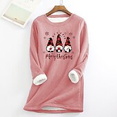 voordelige Fleece-gevoerde Sweatshirts-Dames kabouter Warm Wazig Lange mouw Ronde hals Lange tops Kerstmis Casual Sport Zwart Blozend Roze Donker Roze blauw Grijs Herfst winter