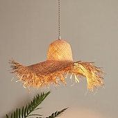 cheap Pendant Lights-Pendant Light Rattan Lampshades Japanese Style Living Room DIY Basket Lamp Straw Hat Design Chandelier Bohemian Hand Woven Ceiling Hanging Light for Kitchen Dining Room Foyer Bedroom 110-240V
