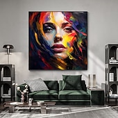 cheap People Paintings-Best on Canvas Handmade Abstract Portrait Oil Painting The Hot Color Hand-Painted Knife David Palette Woman Face Oil Paintings