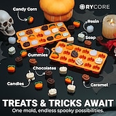 お買い得  ハロウィン-シリコンハロウィーン型: 18個のカボチャ型シリコン、各1.2インチ - ベーキングに最適 &amp;アンペア;冷凍、BPAフリー、シリコンかぼちゃ型、多用途、お祝いのおやつ、かぼちゃの形のお菓子に最適