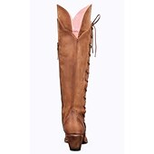 levne Cowboy &amp; Western Boots-dámské hnědé vyšívané šněrovací kovbojské boty nad kolena, westernový styl pro ležérní outfity a country akce