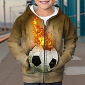billiga Pojkens 3D Sporter &amp; Spel-Pojkar 3D Fotboll brand Huvtröja Kappa Ytterkläder Långärmad 3D-tryck Höst Vinter Mode Streetwear Häftig Polyester Barn 3-12 år Utomhus Ledigt Dagligen Normal