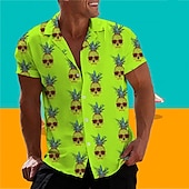 abordables Nourriture &amp; Boissons-Homme Crânes Ananas Chemise Chemise hawaïenne Chemise Aloha Manche Courte Chemise Col rabattu Tropique Mode Hawaïen Casual Hawaïen Vacances Jaune Vert Claire Bleu S M L