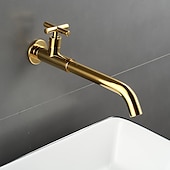 cheap Wall Mount-Wall Mounted Bathroom Sink Faucet, Brass Constructed Single Handle One Hole Long Reversible Spout Bath Mixer Taps for Bathroom Sink Tall Vessel in Black Chrome Antique Brass Silver