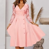 abordables Robe de cocktail-Femme Robe mi-longue Robe dentelle robe soirée Robe Évasée Robe Trapèze Elégant Décontractées Mature Vacances du quotidien Rendez-vous Standard Couleur monochrome Manches 3/4 Col V Rose Claire Et