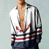 economico Musica e Chitarre-Per uomo Poker Note Musicali Camicia Camicia con Bottoni Manica Lunga Casual All&#039;aperto Streetwear Casual Quotidiano Autunno &amp; Inverno Collo ripiegato Bottoni Stampato Nero Bianco Viola