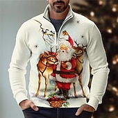 Christmas Men's Santa Claus 3D Zipper Polo Santa Claus Casual Print 3D Zip Golf Outdoor Casual Daily Streetwear Polyester Long Sleeve Zip Shirts Wine Red Fall & Winter S M L Micro-elastic Lapel Polo4