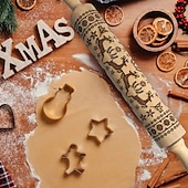 お買い得  クリスマスキッチン-クリスマス ローリングピン キリスト降誕シーン エンボス加工パターン クリスマス 木製 3D 彫刻 キリスト降誕 クッキー焼き用