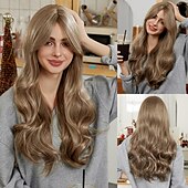 voordelige Synthetische trendy pruiken-26 inch synthetische pruik damespruik blond lang golvend haar mode dagelijks feest cosplay
