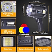 abordables Luces de trabajo-Linterna con foco recargable, foco ultrabrillante de 200000 lúmenes con soporte con 3 modos principales y 4 filtros de color, foco LED portátil para exteriores, cable USB incluido, apto para