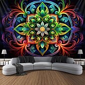 abordables Tapices de luz negra-Tapiz de meditación bohemia con luz negra, reactivo a los rayos UV, que brilla en la oscuridad, tapiz colgante psicodélico, arte mural para pared para sala de estar y dormitorio