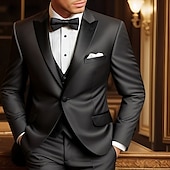 cheap Wedding Suits-Men&#039;s Wedding Party Evening Wear Tuxedos Black Tie Solid Colored Tailored Fit 3 Piece Single Breasted One-button