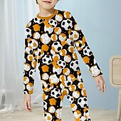 billiga Pojkens 3D Sporter &amp; Spel-Pojkar 3D jultomten Fotboll Julpyjamas Juluppsättningar Pyjamasset Långärmad 3D-tryck Höst Vinter Aktiv Häftig Dagligen Barn 3-12 år Rund hals Hem Casual Inomhus Normal