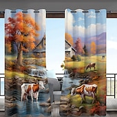 cheap Waterproof Curtains-Waterproof Outdoor Curtain Privacy, Landscape Sliding Patio Curtain Drapes, Pergola Curtains Grommet For Gazebo, Balcony, Porch, Party