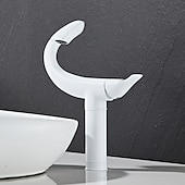 abordables Classiques-Robinet de lavabo de salle de bain incurvé pour vasque, robinets de bain à un trou à poignée unique avec interrupteur d&#039;eau chaude et froide, valve en céramique à l&#039;intérieur